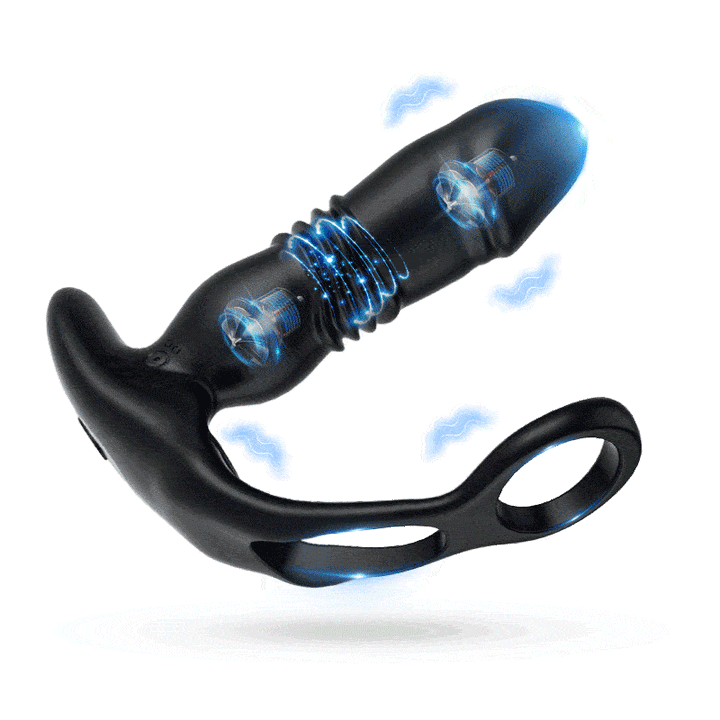 Doppelter Penisring, kraftvoller Stoß- und Vibrations-Buttplug