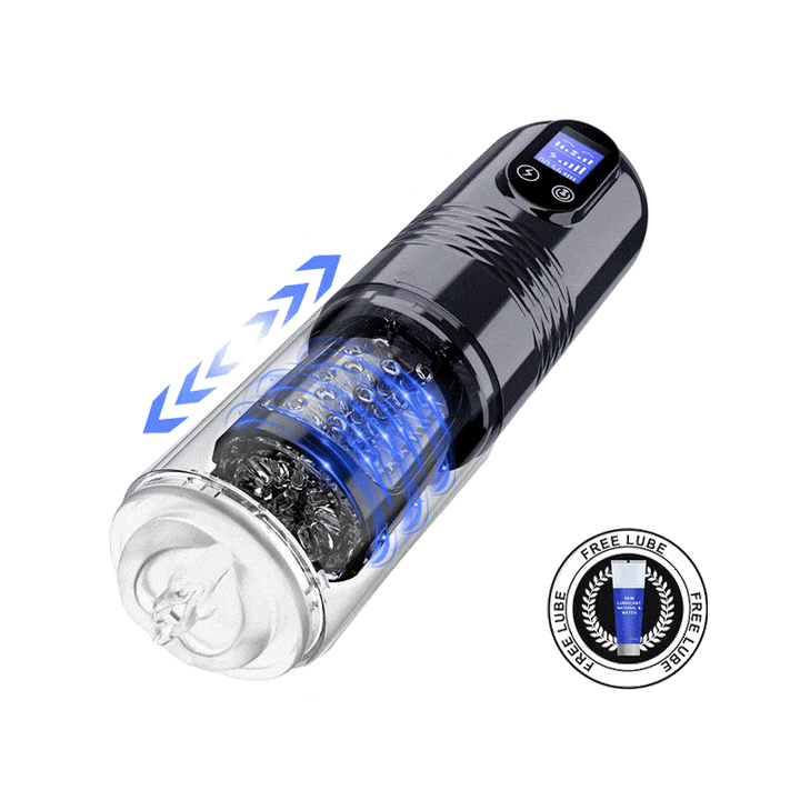 Teleskopierbarer Masturbator für Männer mit drei Motoren, LCD-Display und 3D-strukturierter Hülle