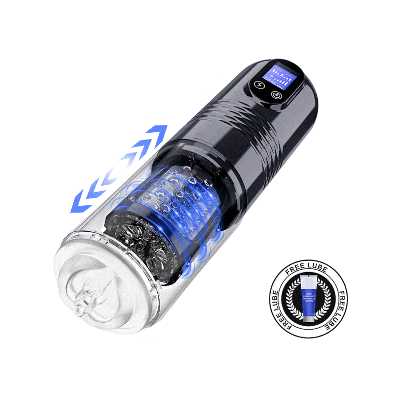 Teleskopierbarer Masturbator für Männer mit drei Motoren, LCD-Display und 3D-strukturierter Hülle
