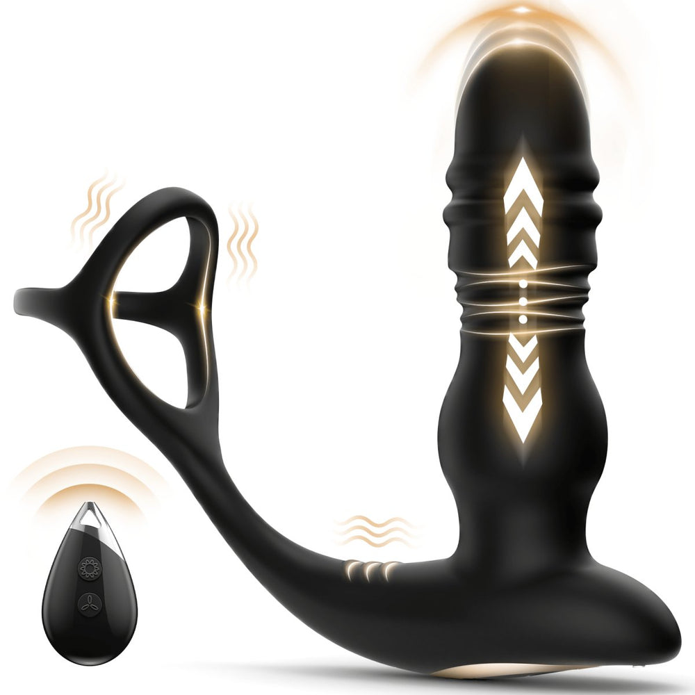 3 in 1 Thrusting and Vibrating Prostate Stimulation Anal Toy with Cock Ring - Sohimi