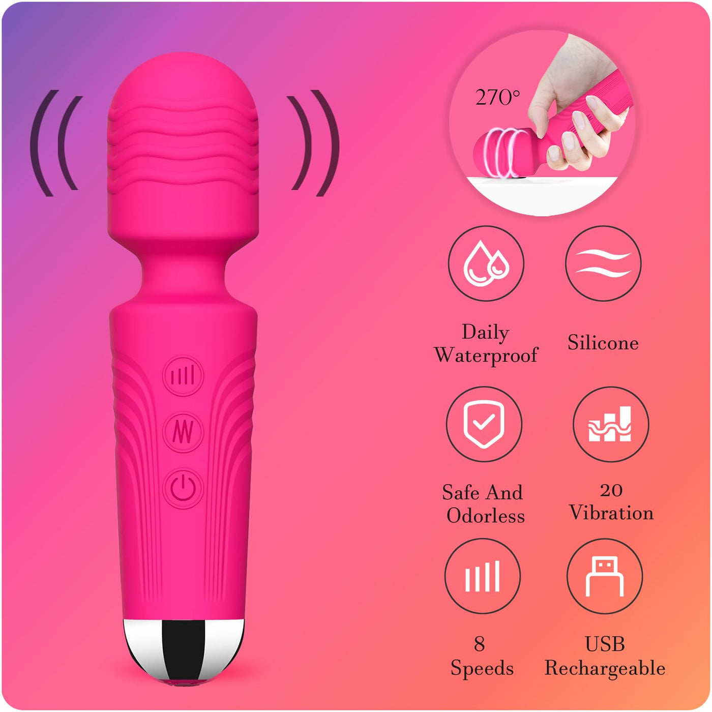 Rose Red Pleasure Wand: 8-Speed, 20-Pattern Clitoral & G-Spot Vibrator – Quiet, Waterproof Adult Sex Toy