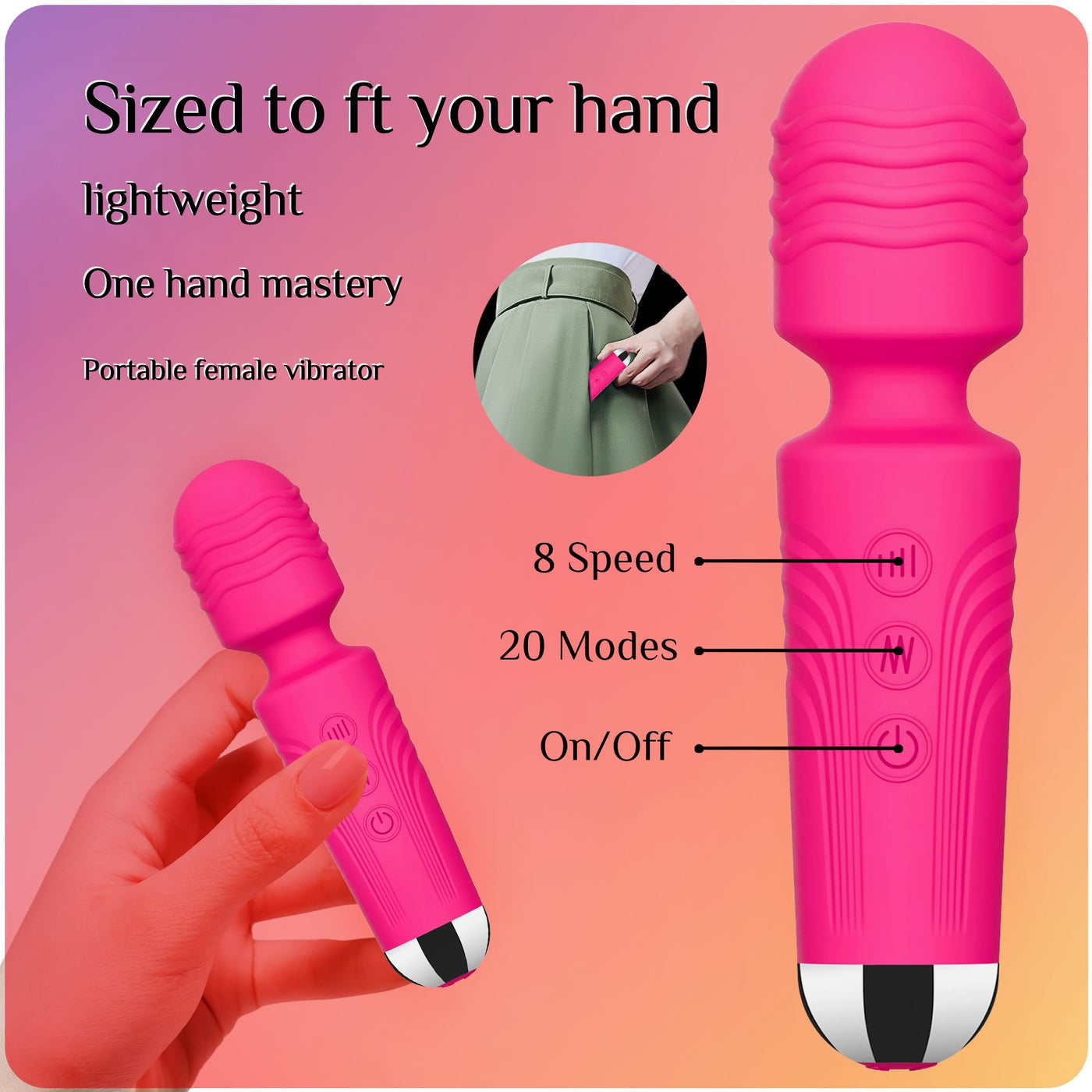 Rose Red Pleasure Wand: 8-Speed, 20-Pattern Clitoral & G-Spot Vibrator – Quiet, Waterproof Adult Sex Toy