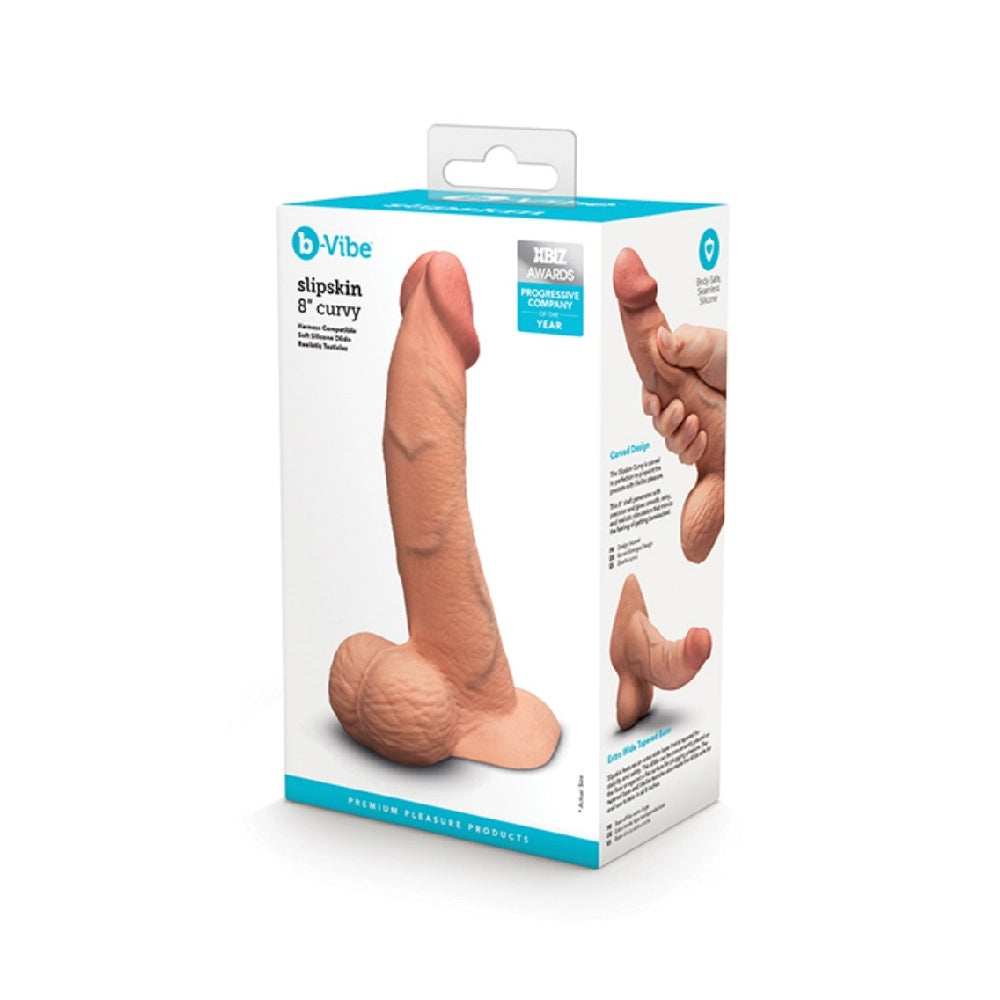 B-Vibe 8 Inch Curvy Realistic Silicone Dildo – Lifelike Dildo with Harness Base