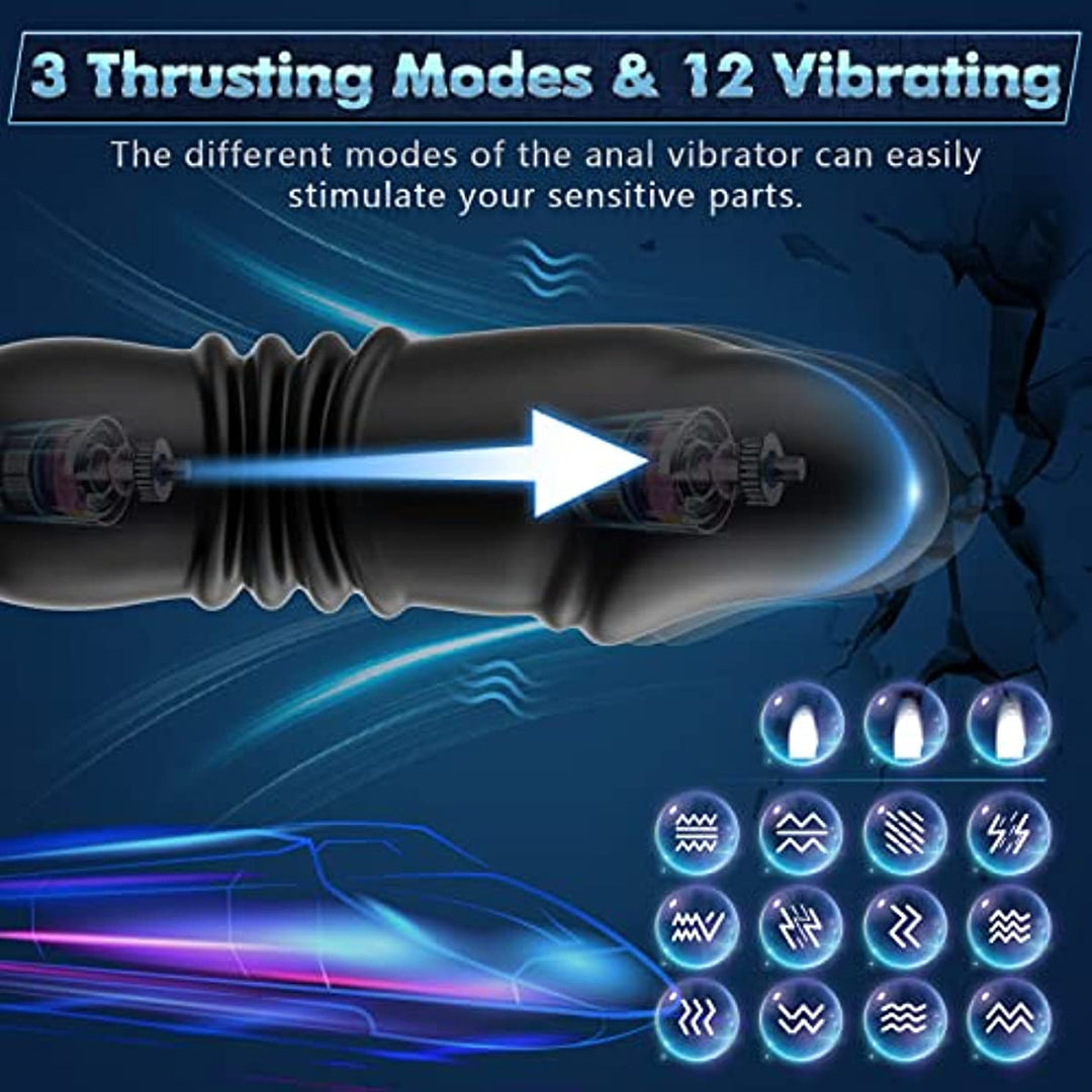 Dual Cock Ring Powerful Thrusting & Vibration Butt Plug