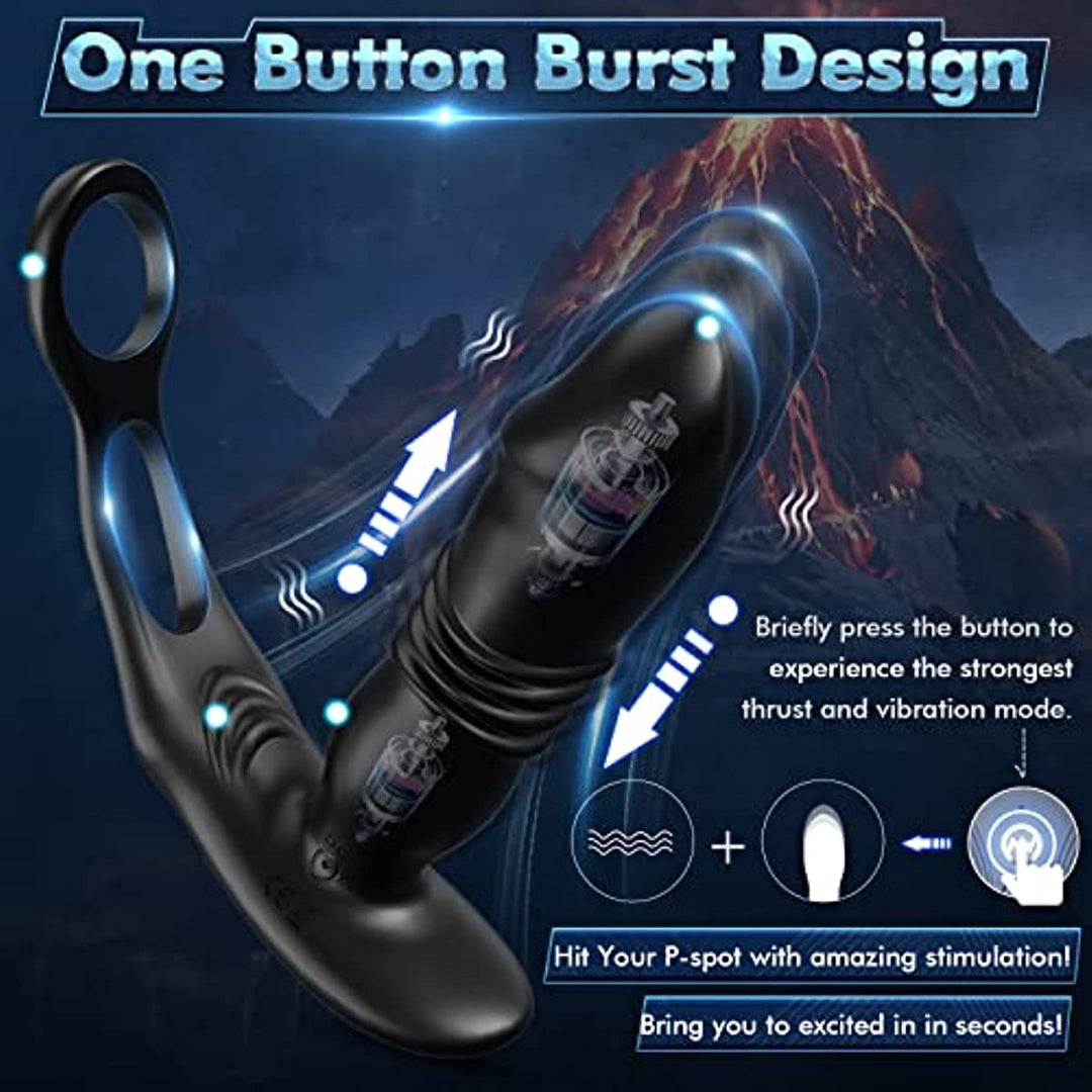 Dual Cock Ring Powerful Thrusting & Vibration Butt Plug