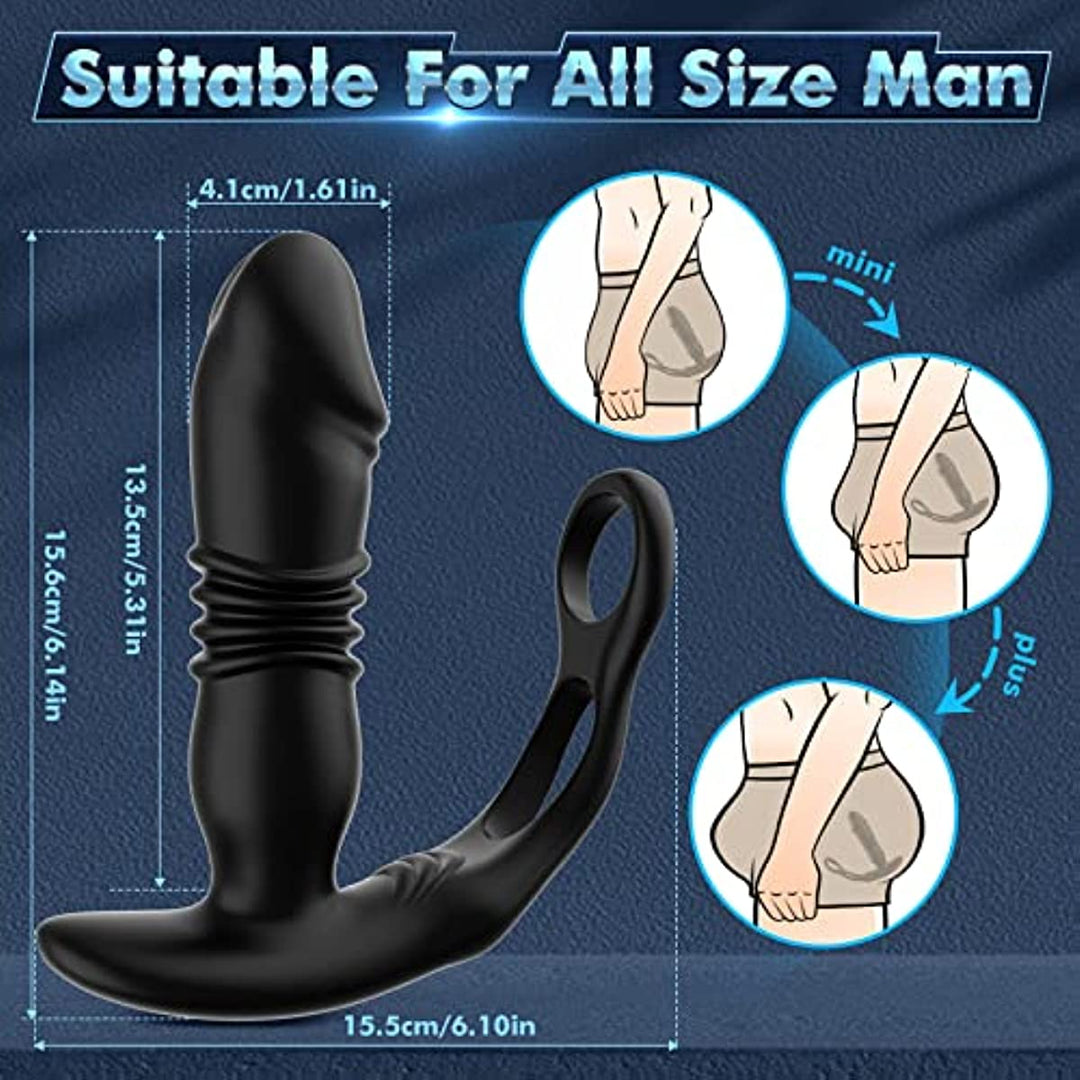 Dual Cock Ring Powerful Thrusting & Vibration Butt Plug